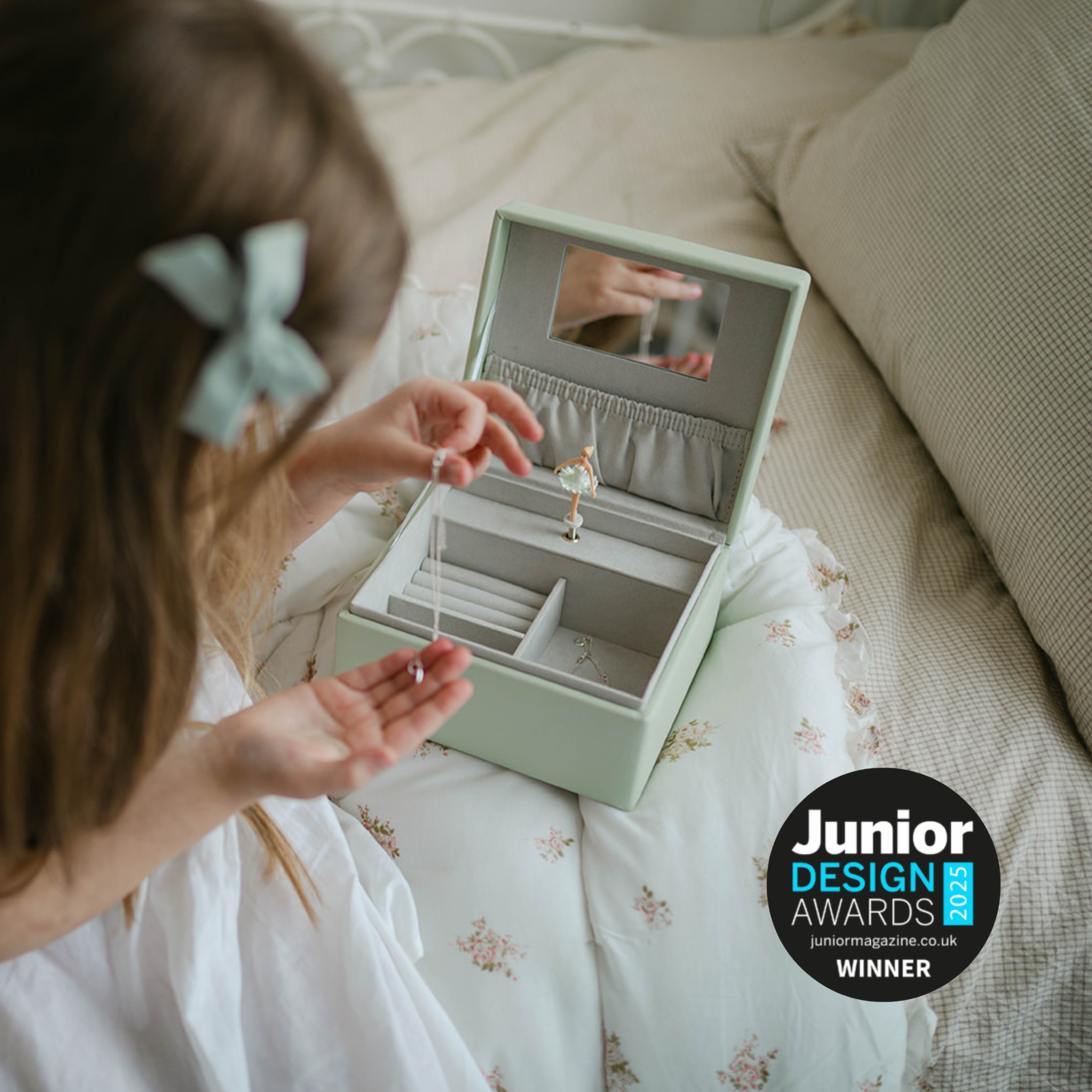 musical jewellery Box in sage green