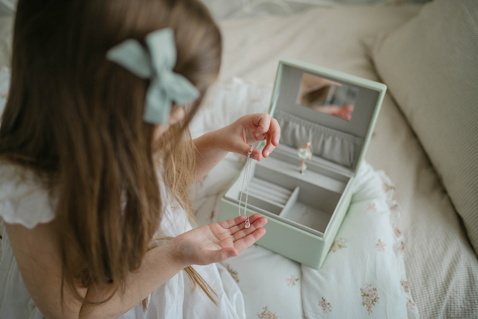 musical jewellery Box in sage green