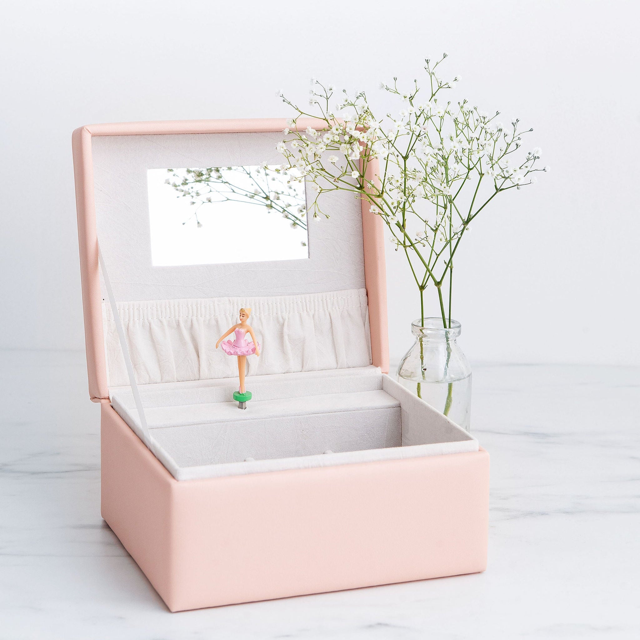 musical jewellery box in blush pink