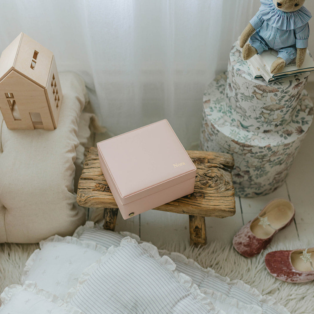 musical jewellery box in blush pink