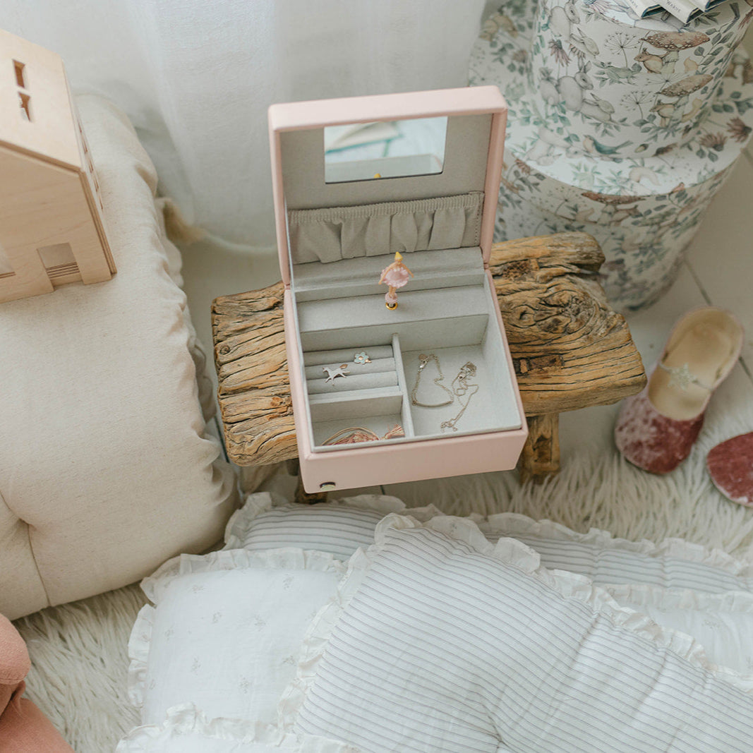 musical jewellery box in blush pink