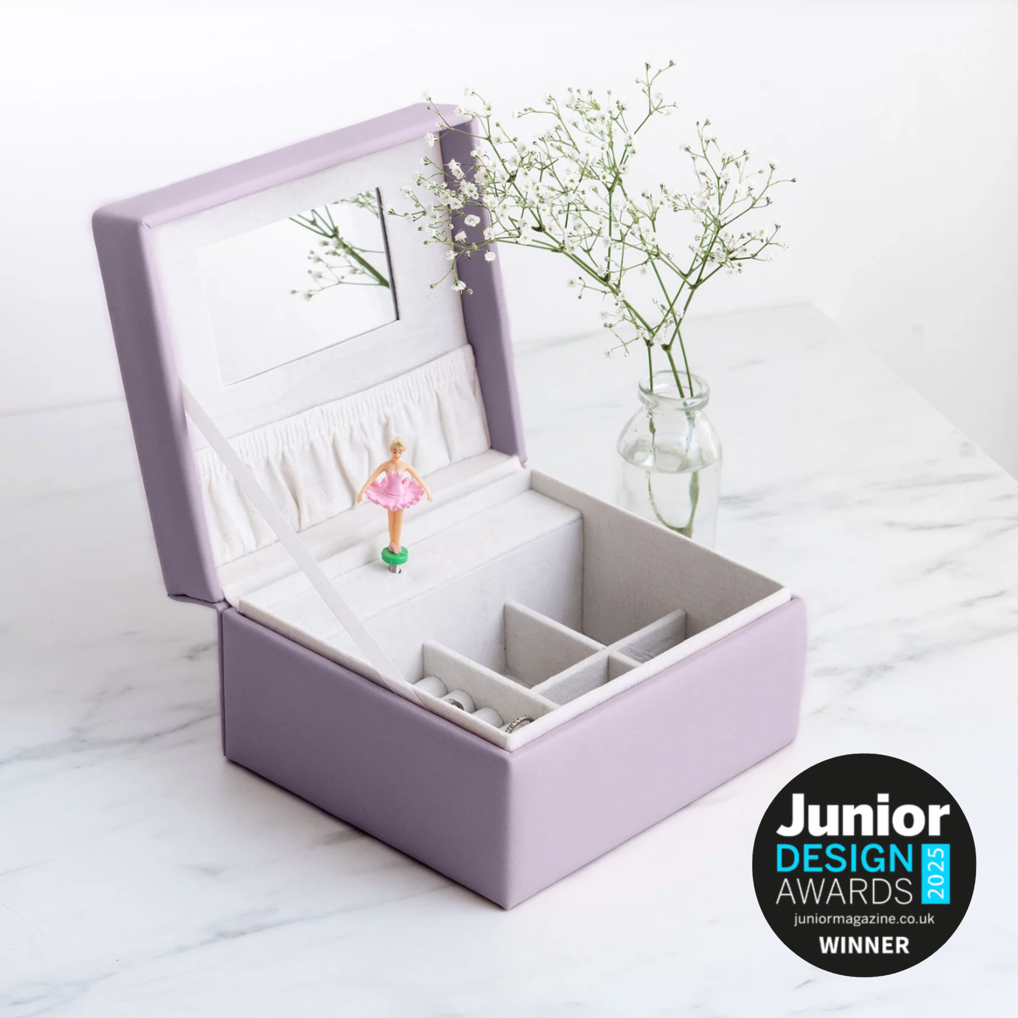 musical jewellery box in lavender purple