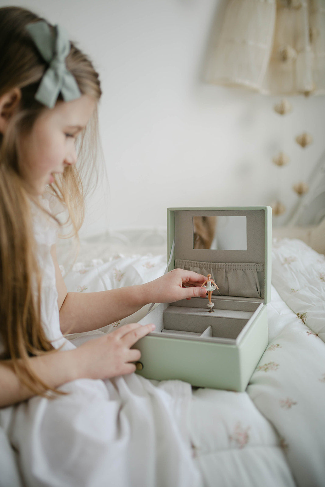 musical jewellery Box in sage green