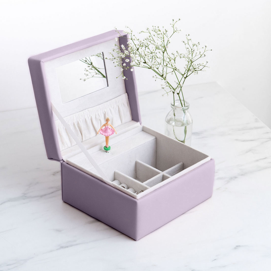 musical jewellery box in lavender purple