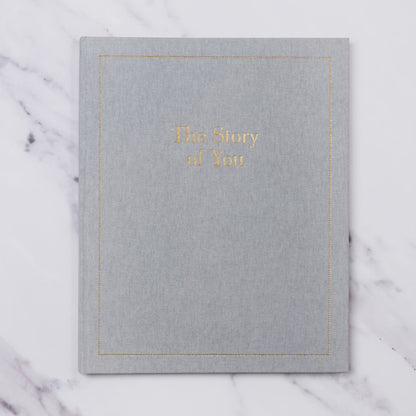 the story of you, a baby memory book in grey
