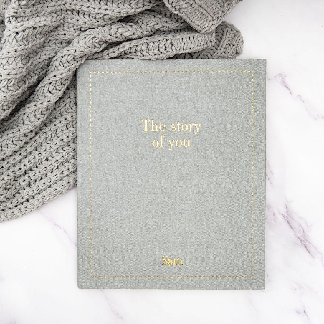 the story of you, a baby memory book in grey