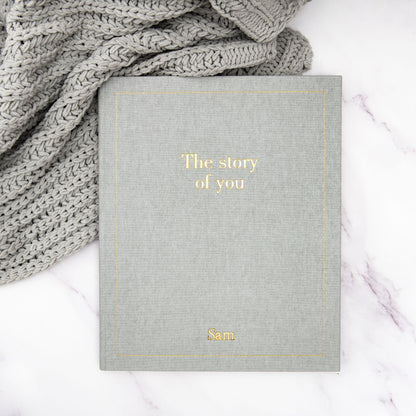 the story of you, a baby memory book in grey