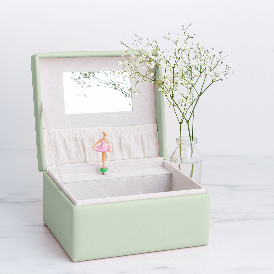 musical jewellery Box in sage green