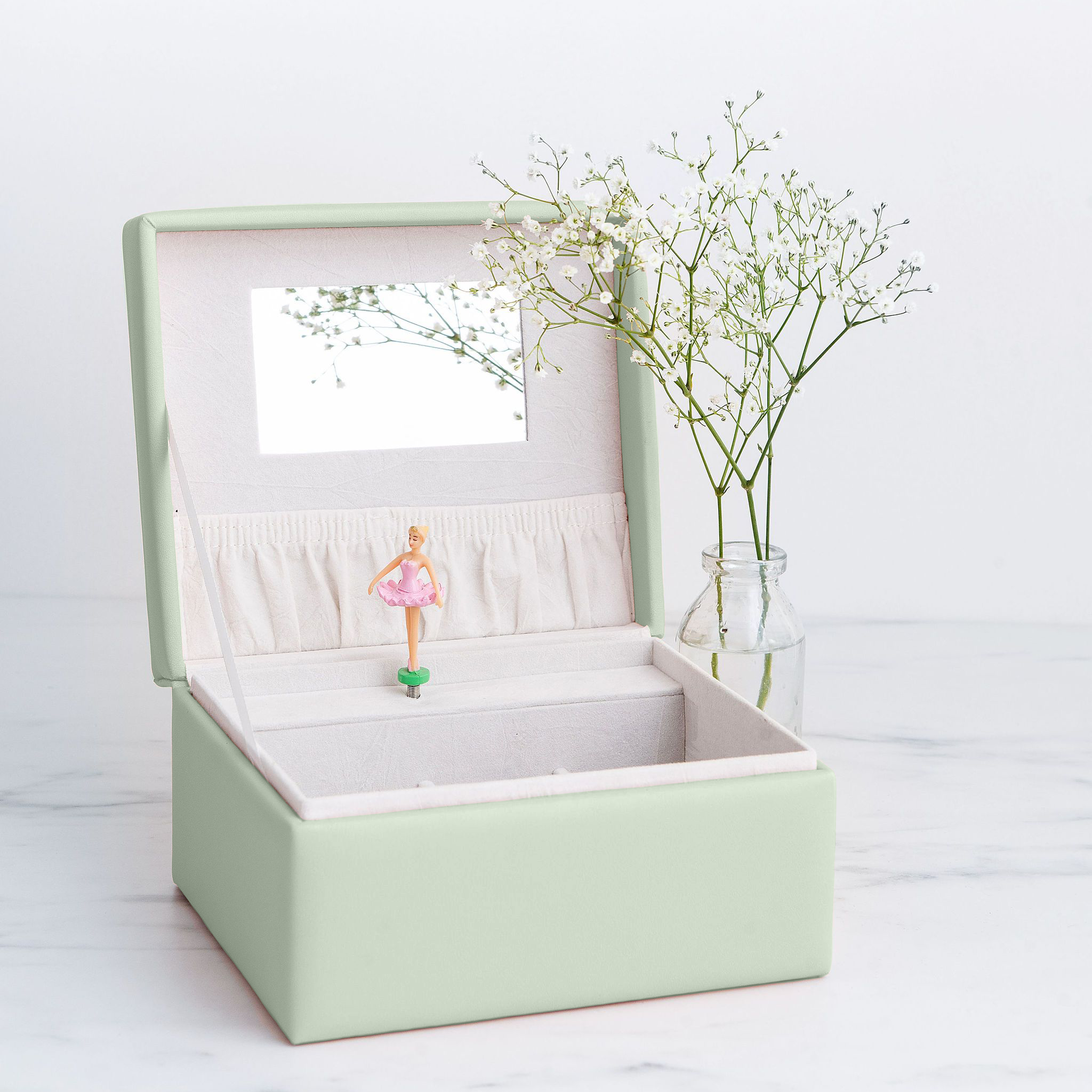 musical jewellery Box in sage green